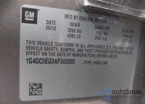 2010 Buick Lacrosse Cxl from USA, damaged, VIN 1G4GC5EG3AF303065